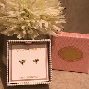 Sterling Silver Gold Cake Honey Bee Earrings